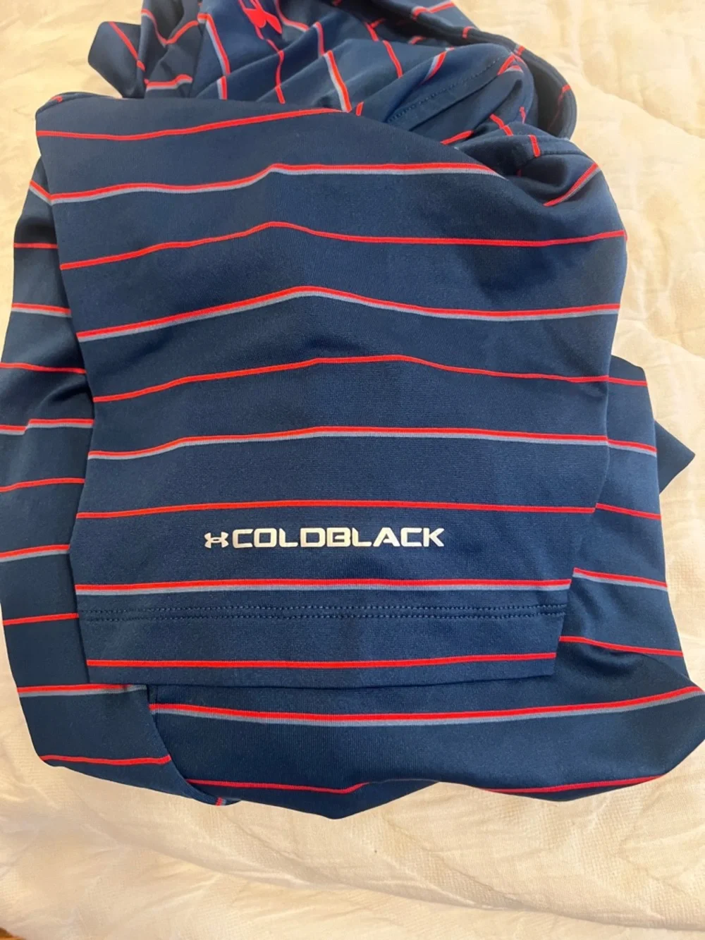 Under Armour Hear Gear Navy Polo with Red Stripes - Picture 3 of 3